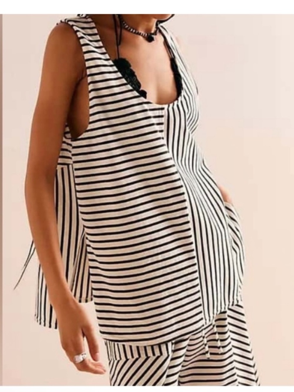 Free People Julie Striped Tank Top in Black and White- Small